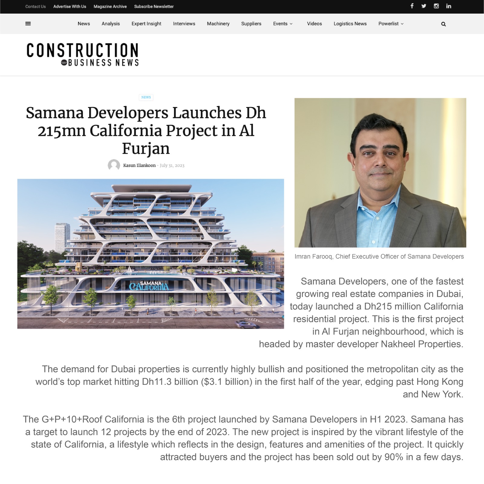 Samana in Construction Business News Article 5